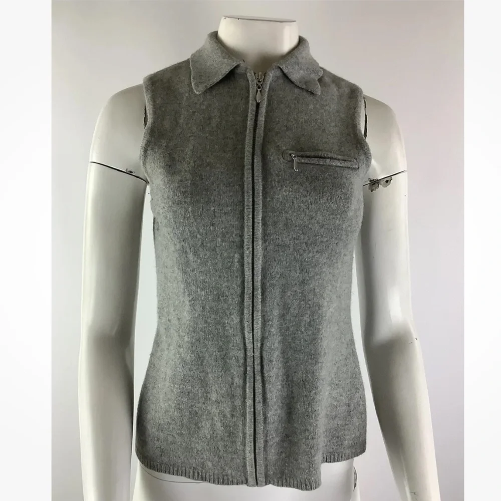 Galyan's Womens Sz S Lambswool Cashmere Sweater Vest Gray Full Zip Sleeveless